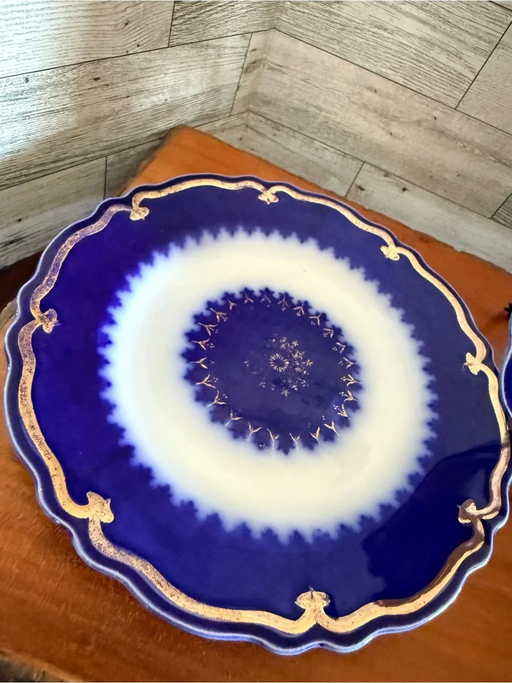 Vintage W H Grindley & Co Marquis Blue And Gold Plate, England set of 3